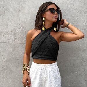 Cotton & Line Crisscross Halter Tank Top